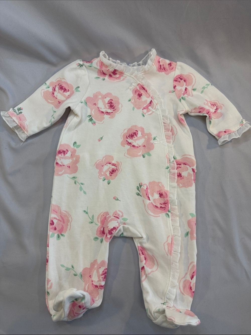 Little Me NWOT Cream Footed One-Piece with Pink Rose Print